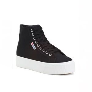 Superga 2708 High Top Canvas Lace Up Sneakers Platform Sole Black Women’s 9.5